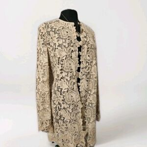 RALPH LAUREN BLACK LABEL Size 12 Thora Crochet Lace Jacket Leather Trim GORGEOUS